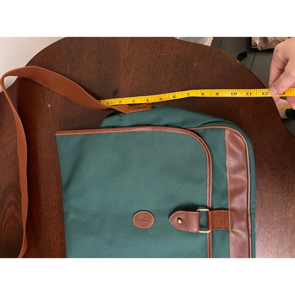 VTG Polo Ralph Lauren Messenger Bag Green Canvas Brown Trim Crossbody Laptop Bag